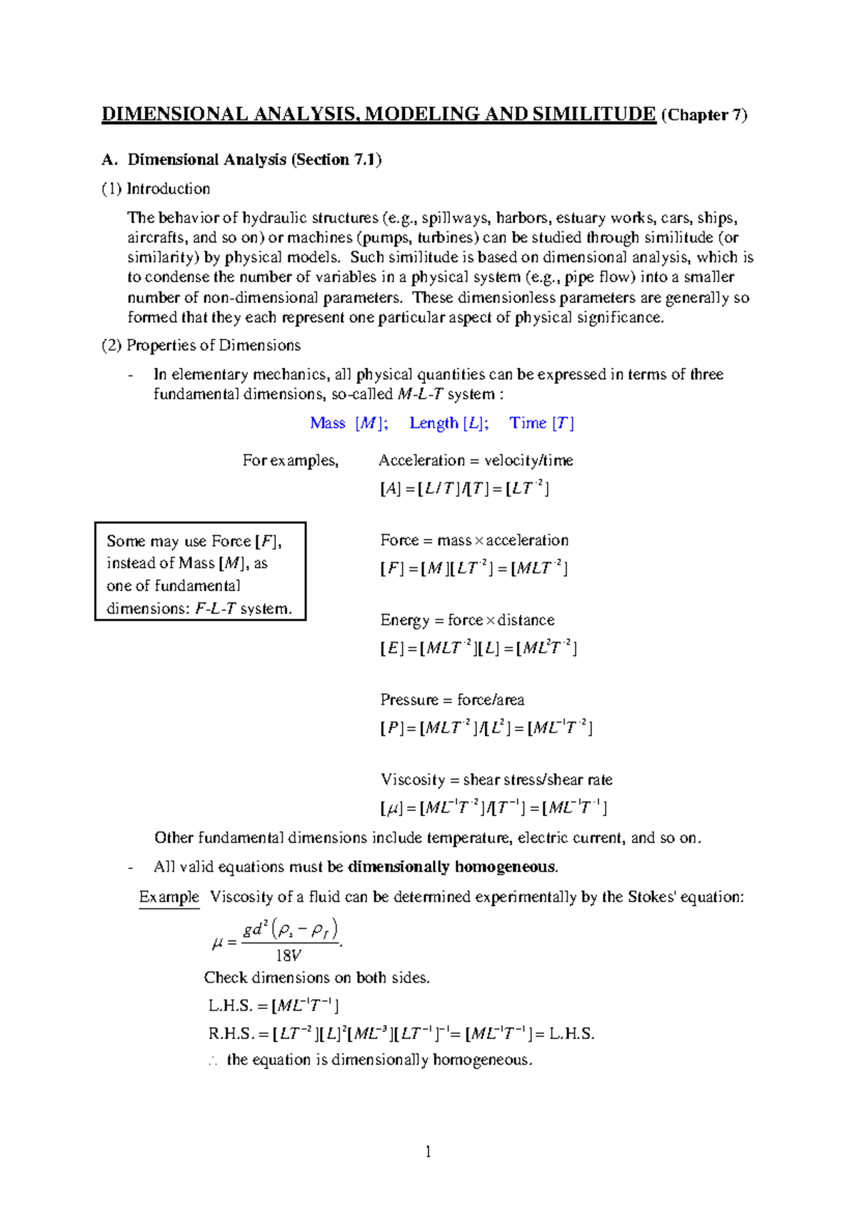 2. Dimensional Analysis* - DIMENSIONAL ANALYSIS, MODELING AND ...
