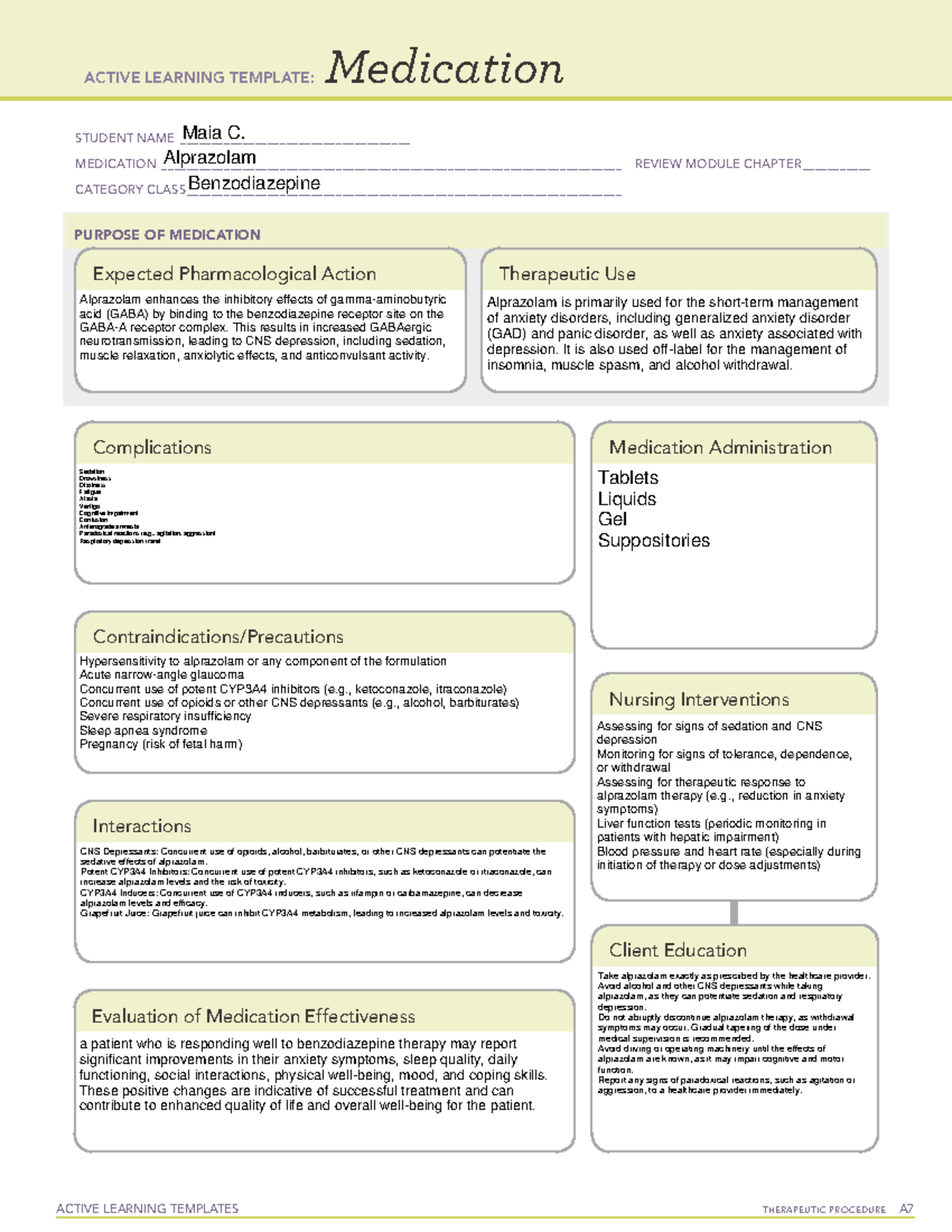 Benzo drug card - Drug Card - ACTIVE LEARNING TEMPLATES TherapeuTic ...