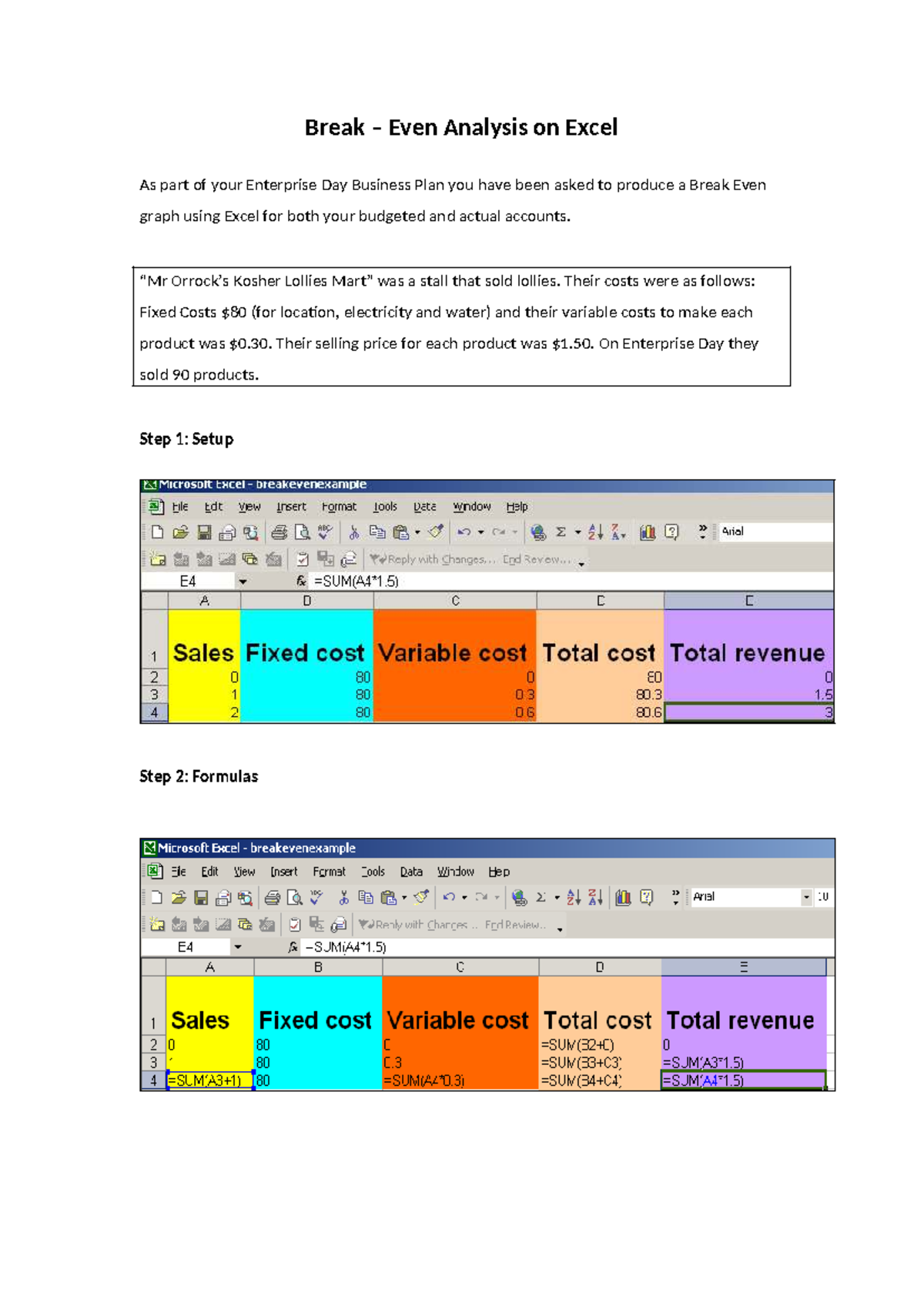 4.0 Break Even Analysis on Excel: Step-by-Step Guide - Studocu