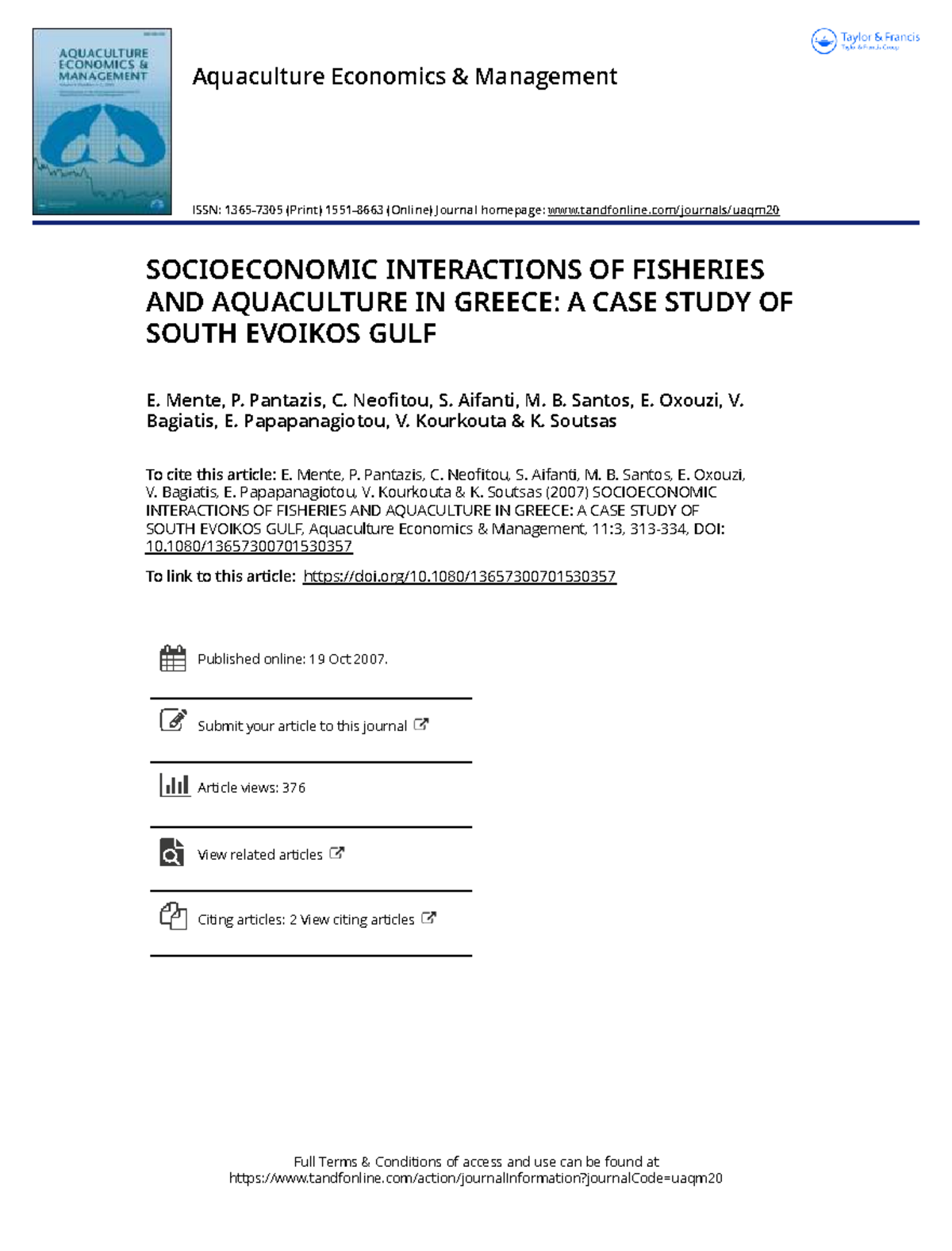 Socioeconomic Interactions of Fisheries and Aquaculture in Greece: A ...