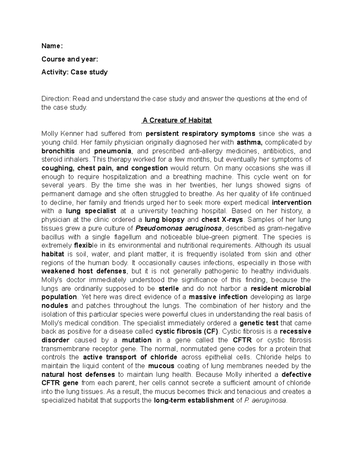 Case Study Micro Para - Name: Course and year: Activity: Case study ...