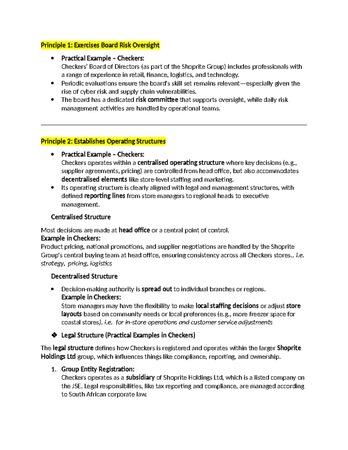 Component 1: Checkers' Board Risk Oversight & Management Structure ...