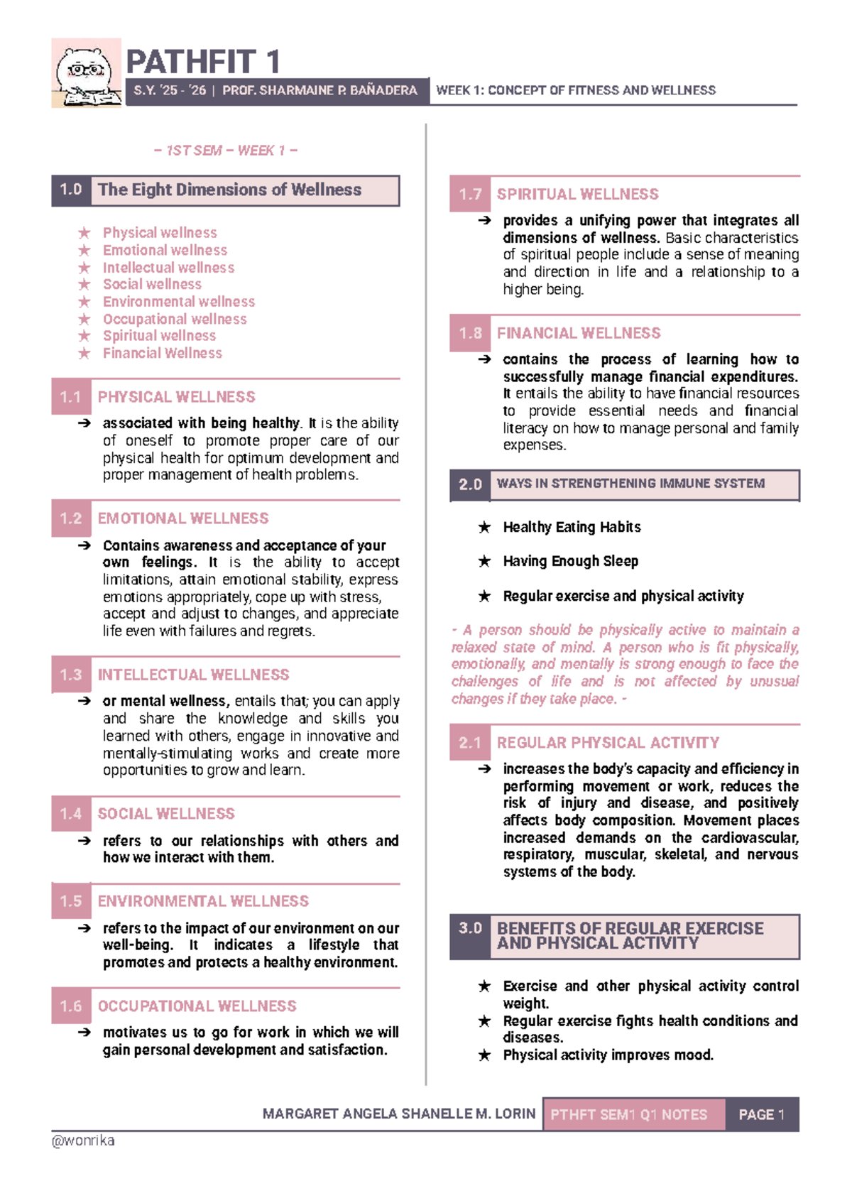PATHFIT 1 S.Y. WEEK 1: FITNESS & WELLNESS CONCEPTS NOTES - Studocu