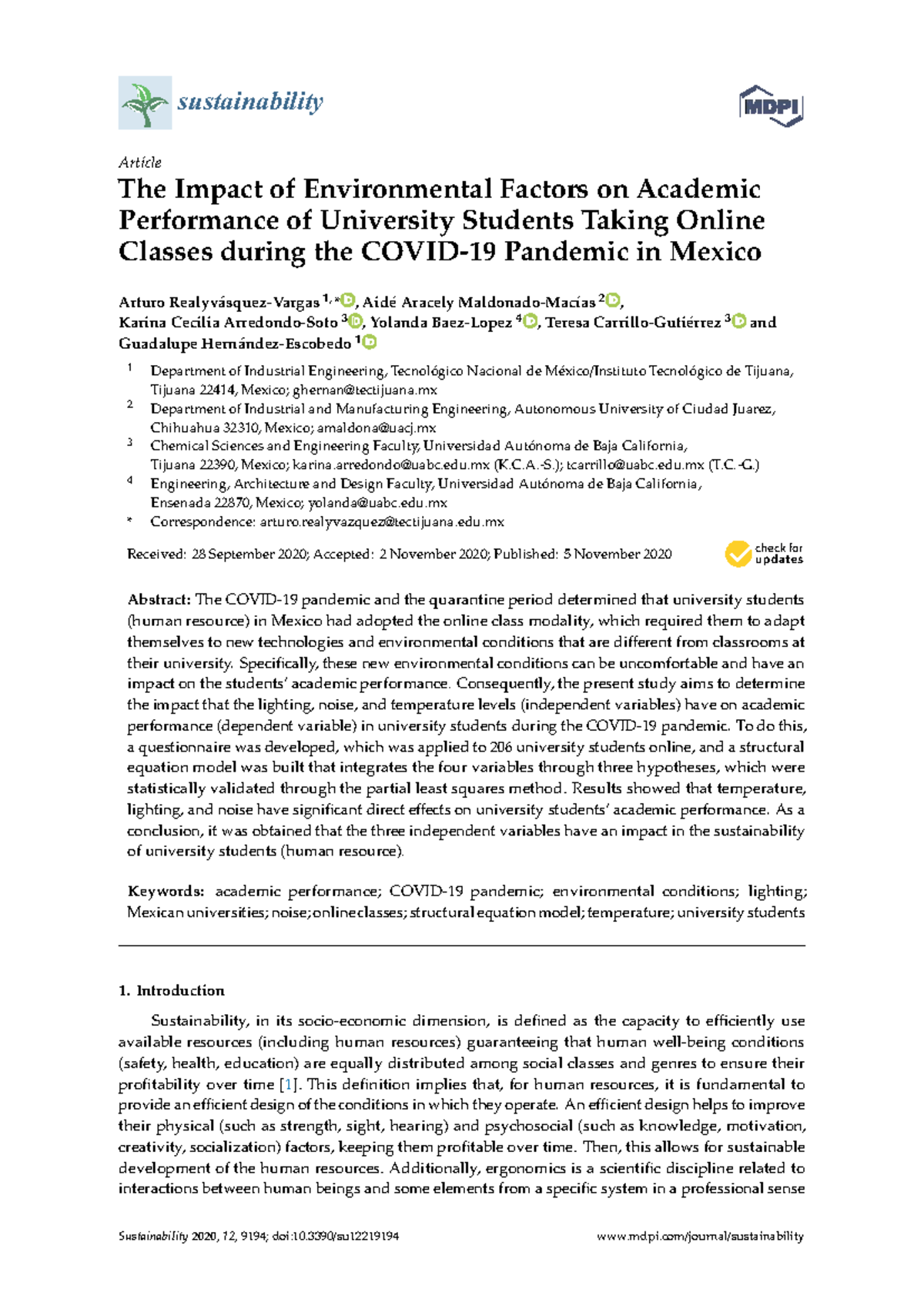 SUST 2020: The Impact of Environmental Factors on University Students ...