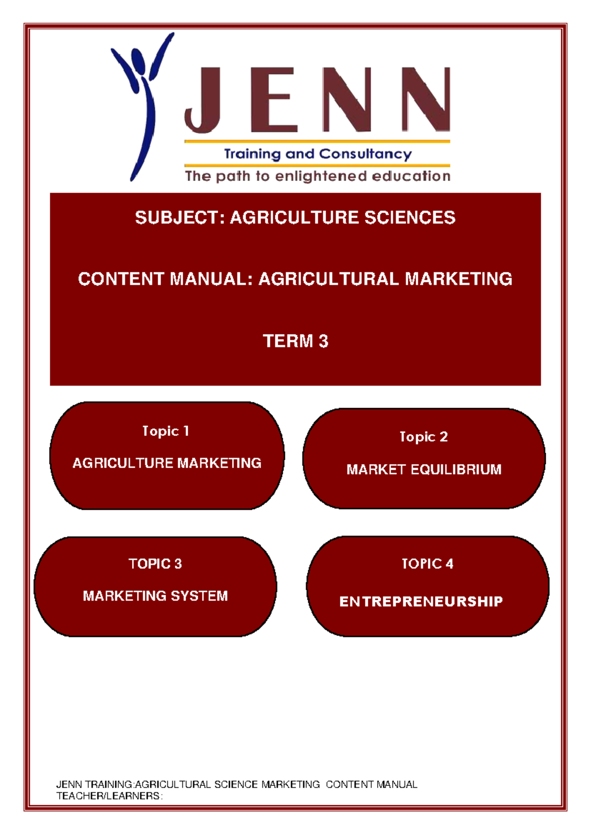 Agricultural Science Marketing Content Manual - Term 3 Overview - Studocu