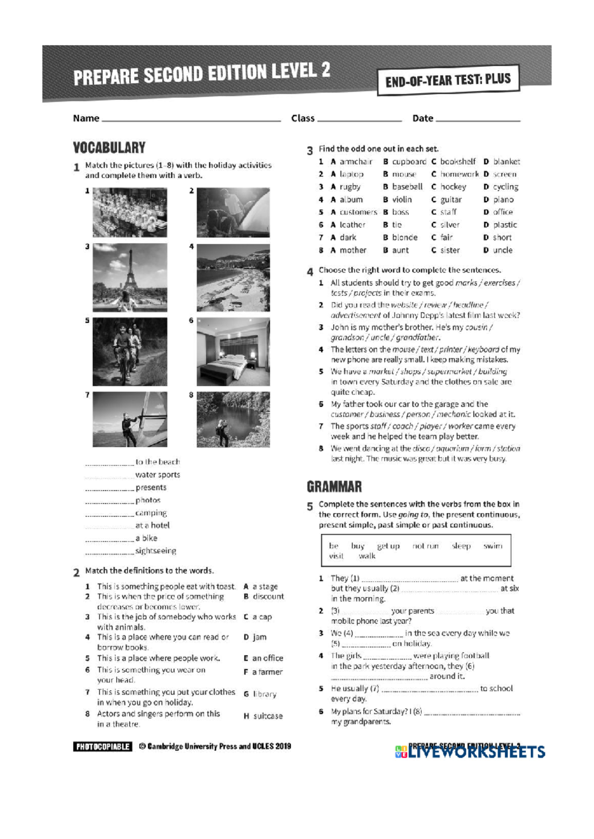 PREPARE SECOND EDITION LEVEL 2 TEST: PLUS Vocabulary & Grammar ...