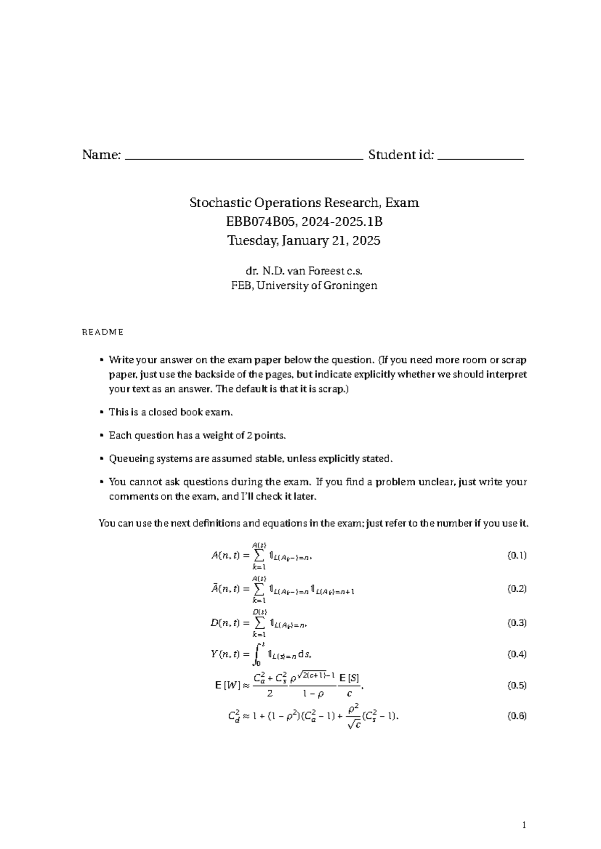 Exam EBB074B05 - Mock Exam in Stochastic Operations Research 2025/2026 ...