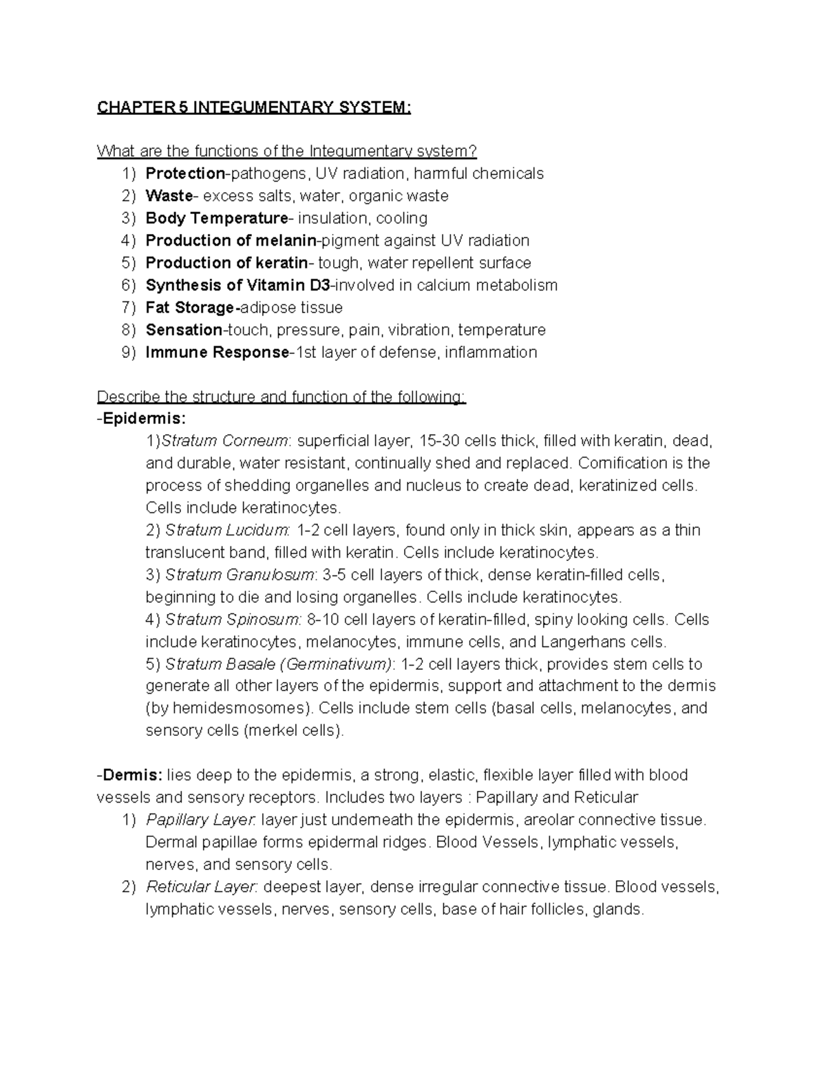 Bio 25 LEC. EXAM 2 Ch. 5-9 - CHAPTER 5 INTEGUMENTARY SYSTEM: What are ...