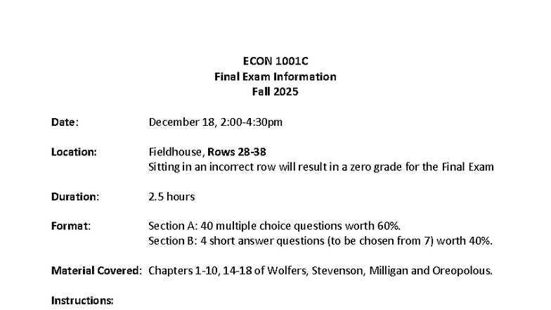 ECON 1001C Final Exam Details - Fall 2025 - Studocu
