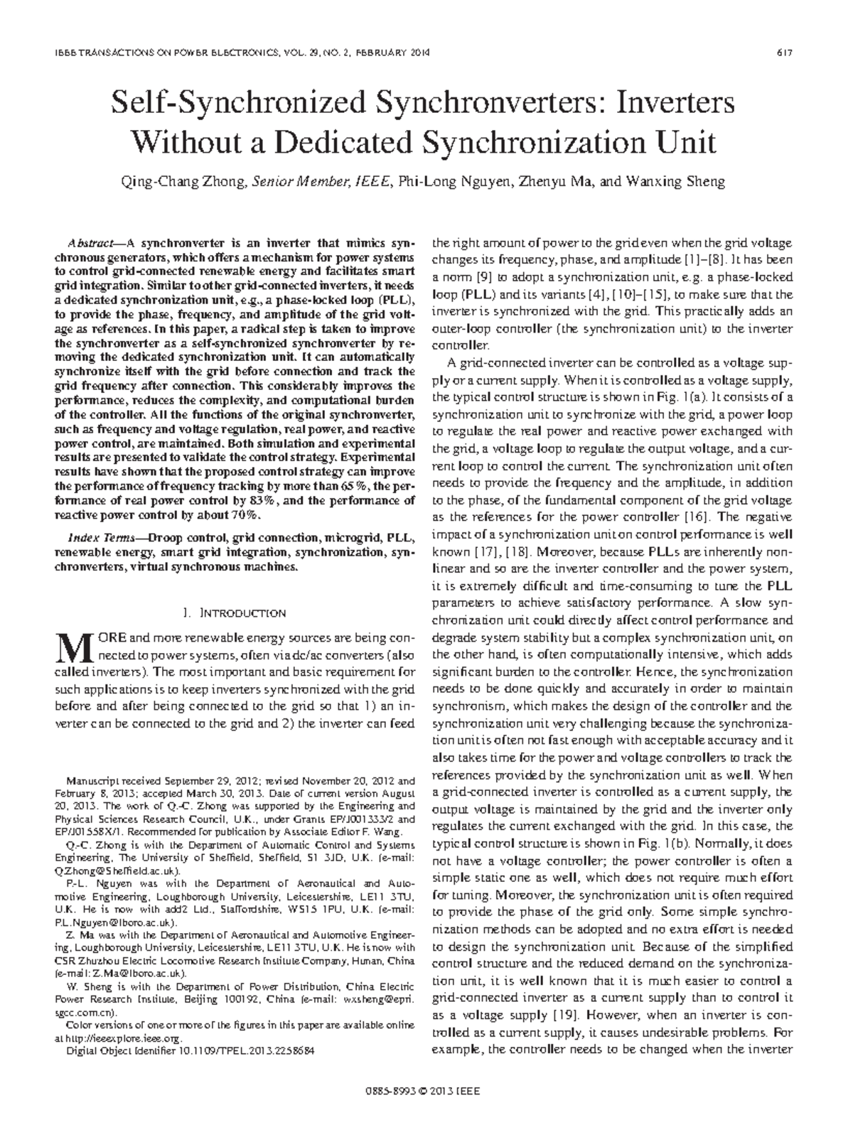 Self-Synchronized Synchronverters: Inverters Without a Dedicated Sync ...