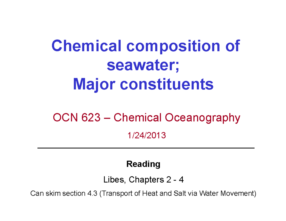 Chemical Compound Of Sea Water