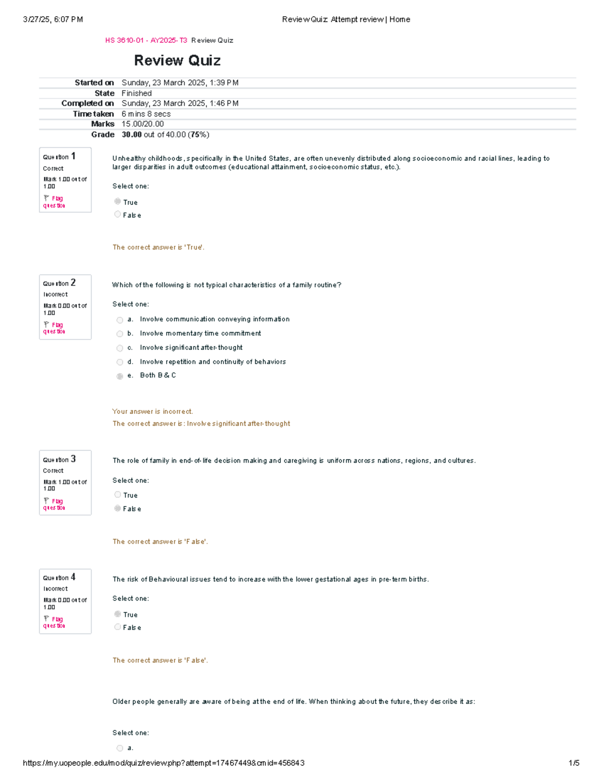 HS 3610 Human Development Review Quiz Attempt review Home - Question 1 ...