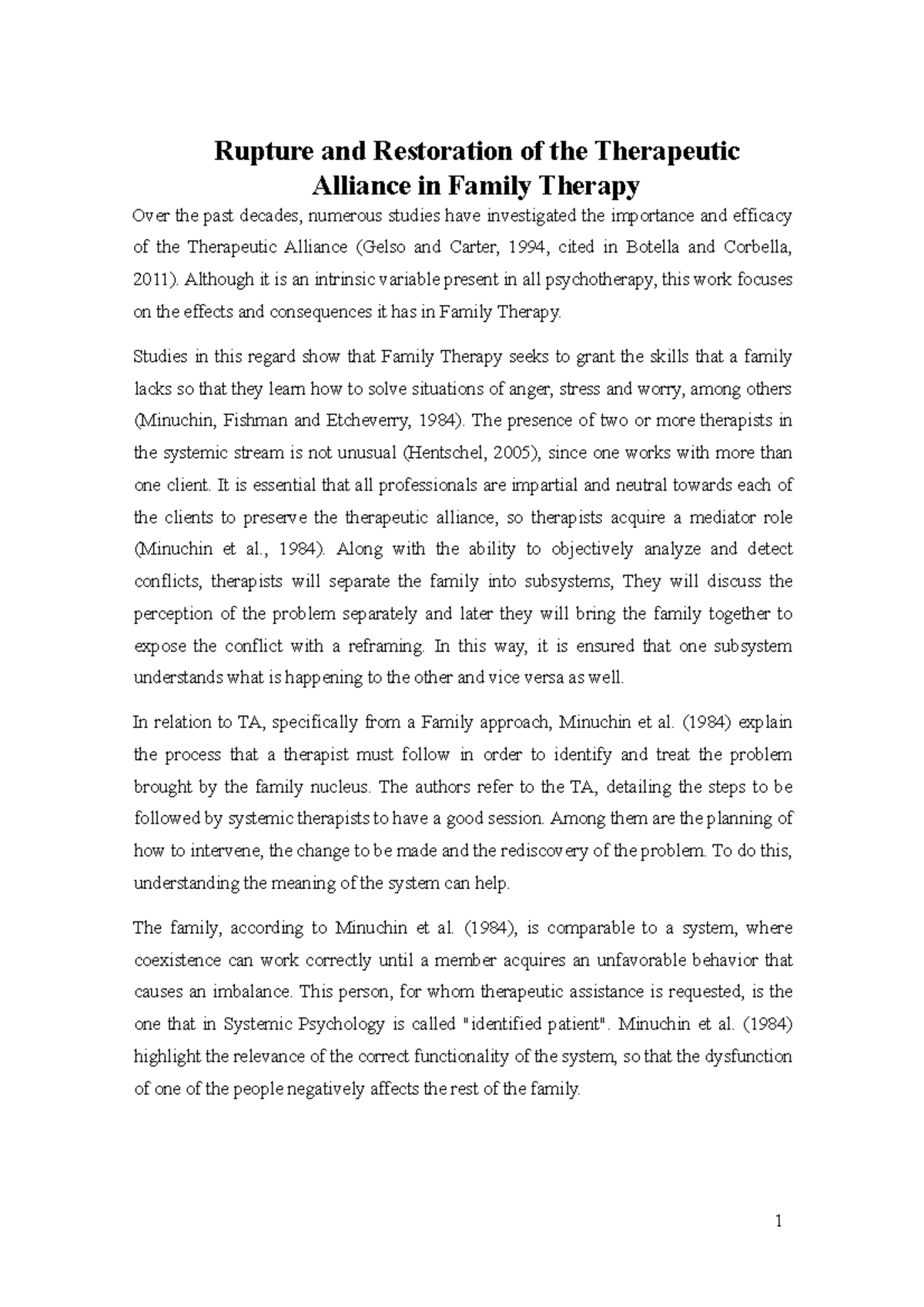Rupture & Restoration of Therapeutic Alliance in Family Therapy: An ...