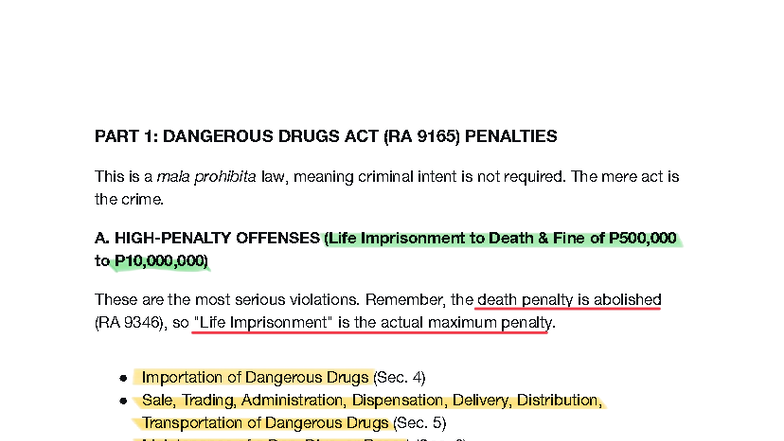 MT LAWS Penalty Notes: RA 9165 & RA 10173 Overview - Studocu