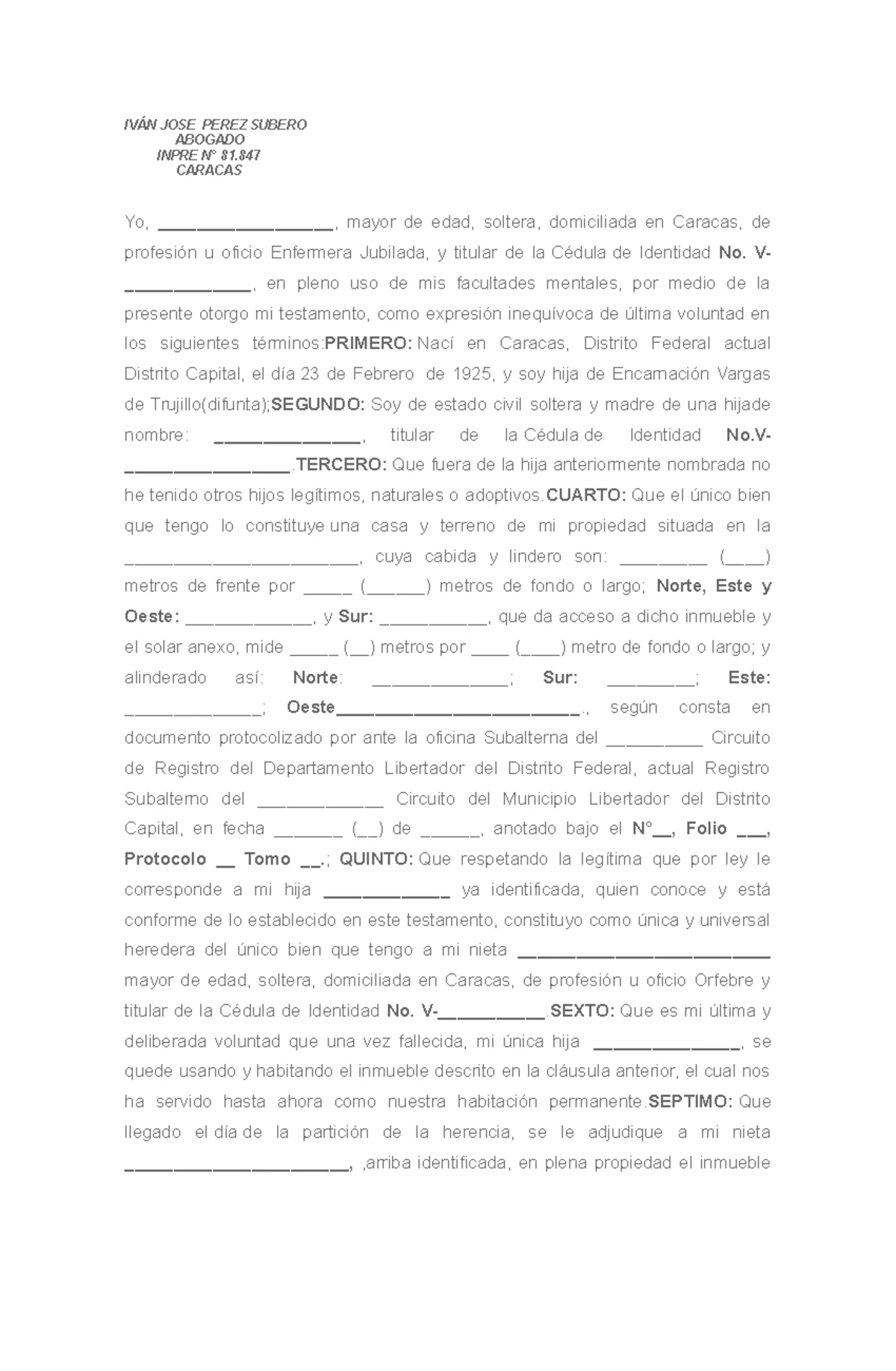 Modelo De Testamento Simple