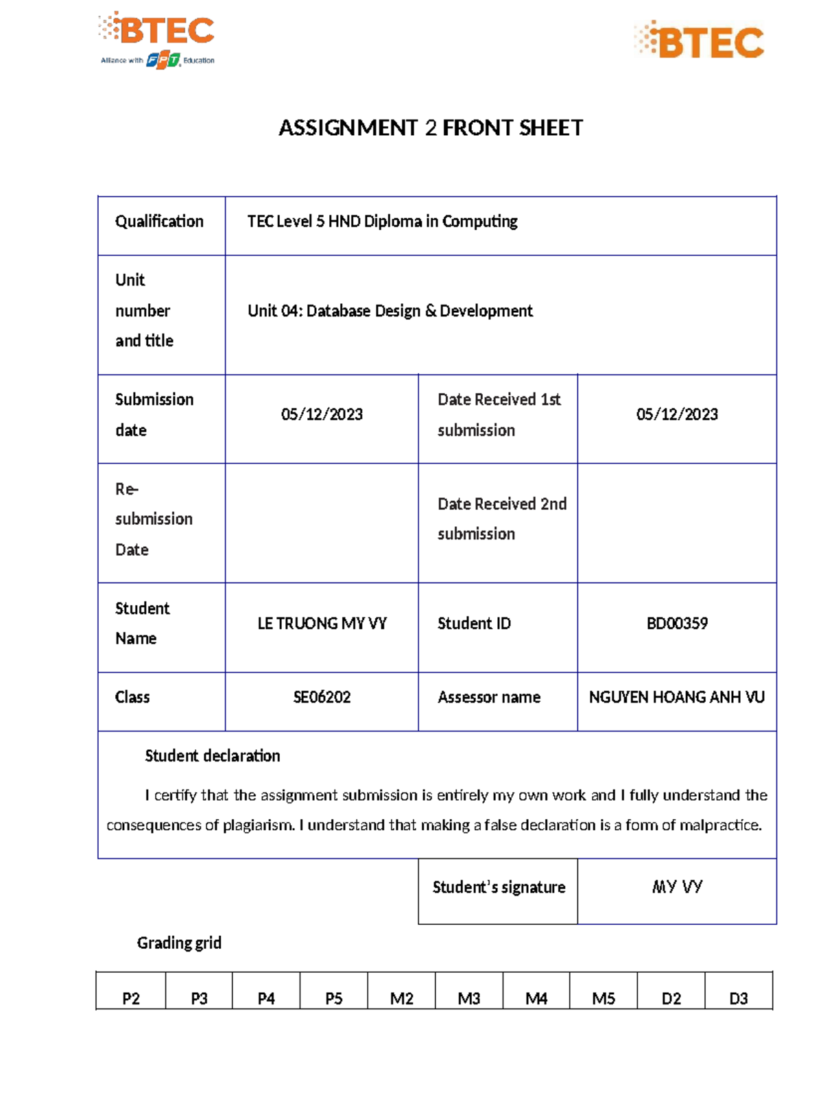 7400 BD00359 SE06202 Assignment 2: Database Design & Development - Studocu