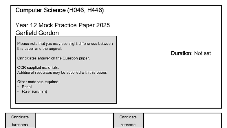 Computer Science (H046, H446) Year 12 Mock Exam Paper 2025 - Studocu