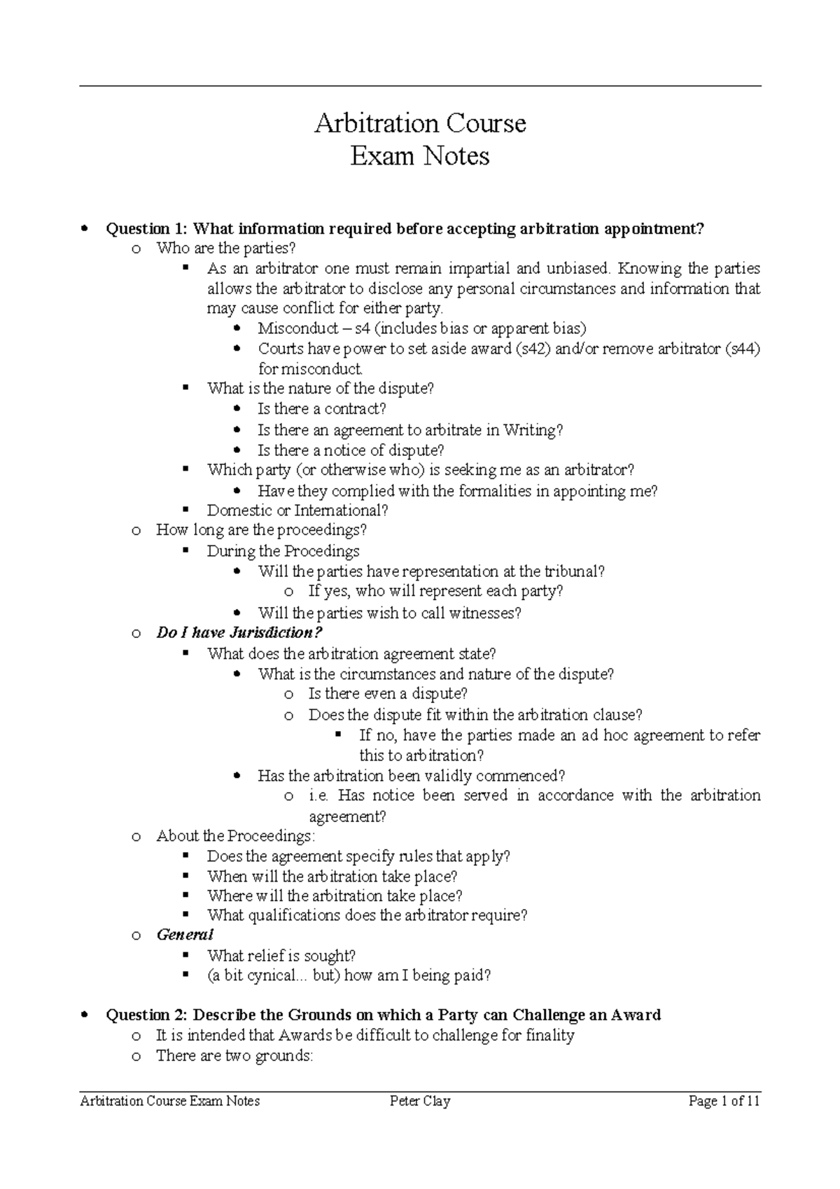 Arbitration Exam Notes for BC900001: Key Questions & Answers - Studocu