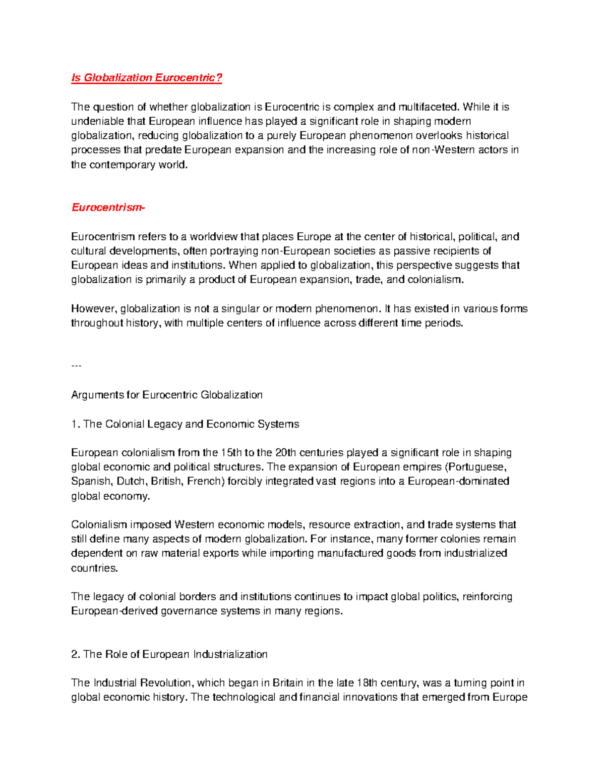 Is Globalization Eurocentric? An In-Depth Analysis of Influence and ...