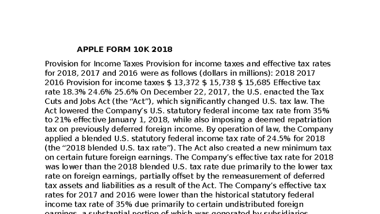 APPLE FORM 10K 2023: Provision for Income Taxes and Effective Tax Rates ...