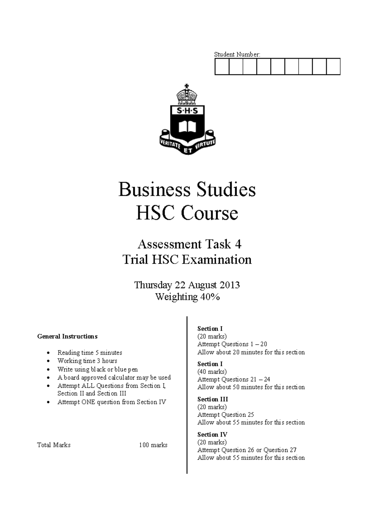 Sydney Boys HSC Business Studies Trial Exam 2013 Solutions - Studocu