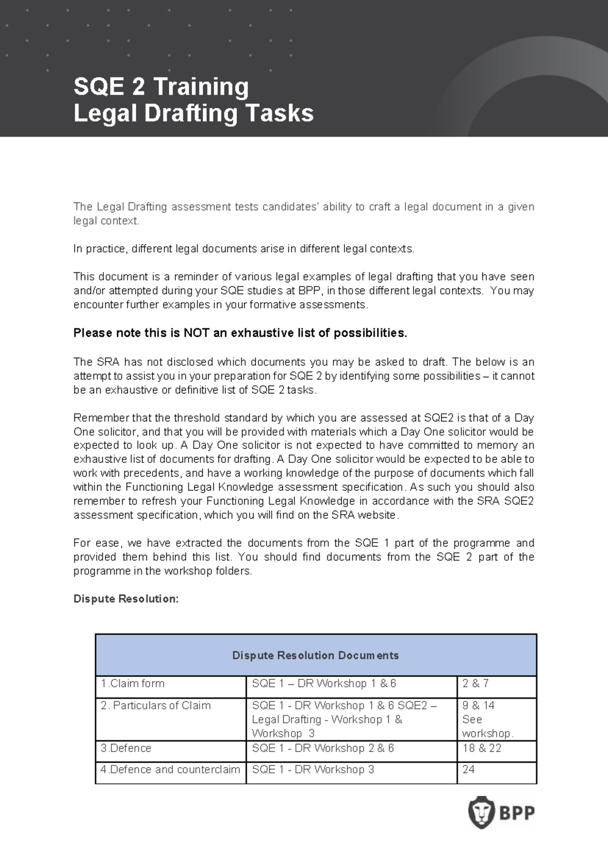 SQE 2 Legal Drafting Tasks: Comprehensive Guide for Preparation - Studocu