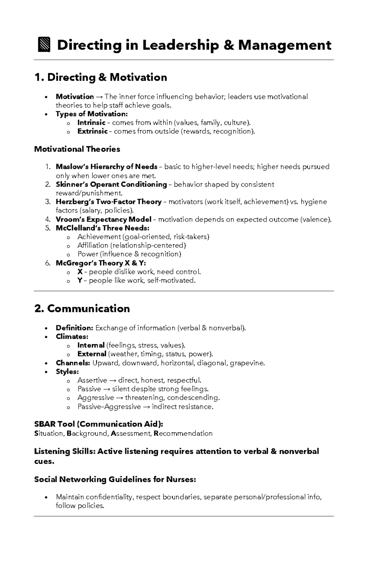 Leadership Management 1: Directing and Motivation Strategies - Studocu
