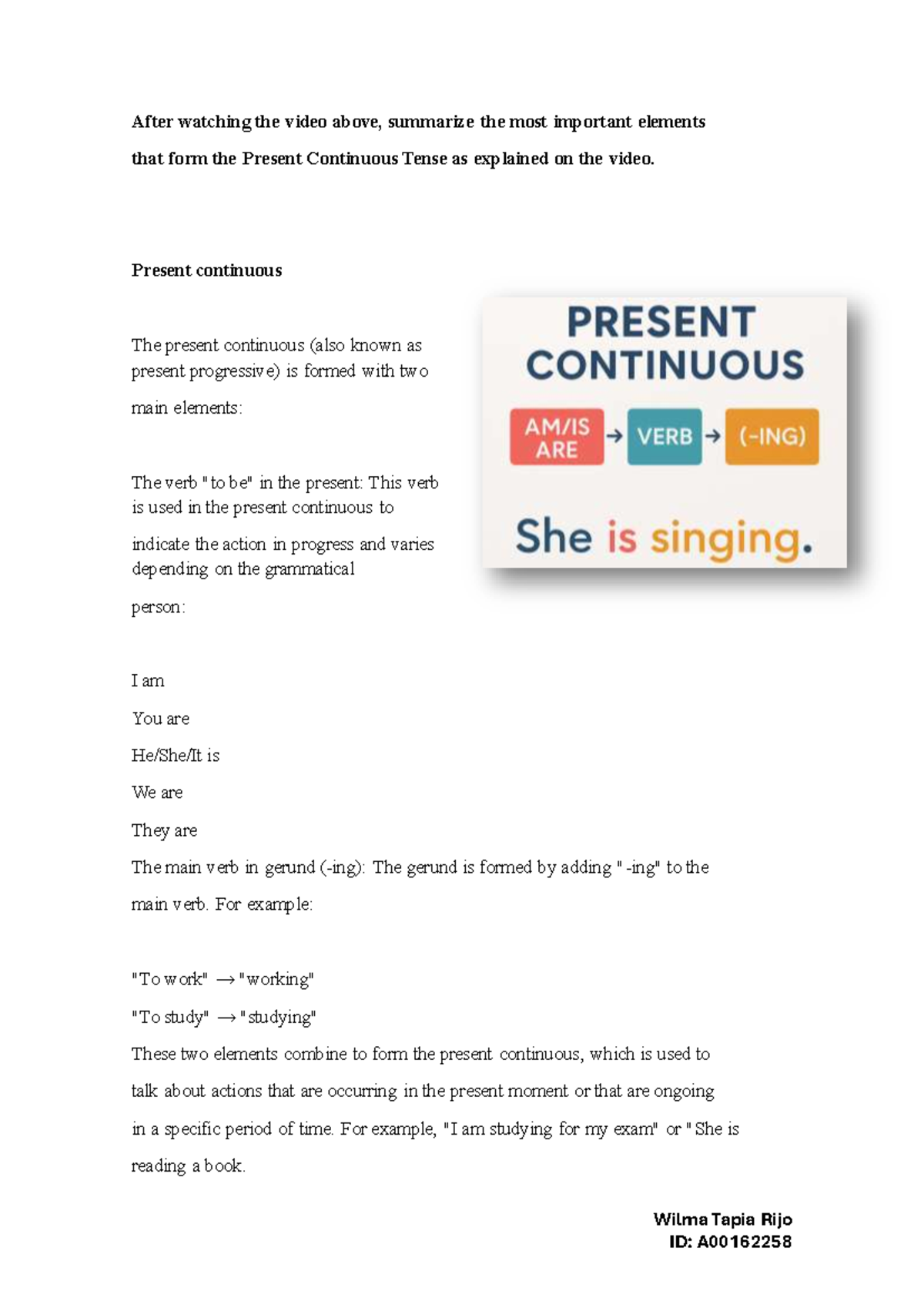 Present Continuous Tense Summary - Unidad 2 Actividad 3 - Studocu