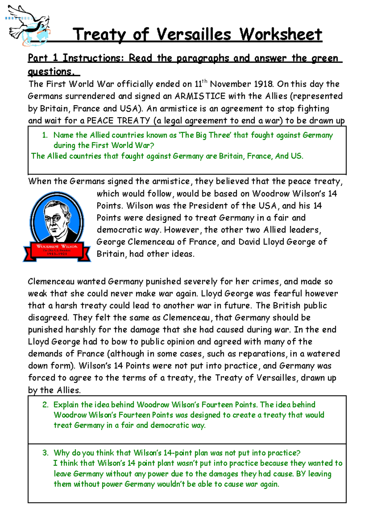 RL 5.2 Treaty of Versailles worksheet-1 - Part 1 Instructions: Read the ...