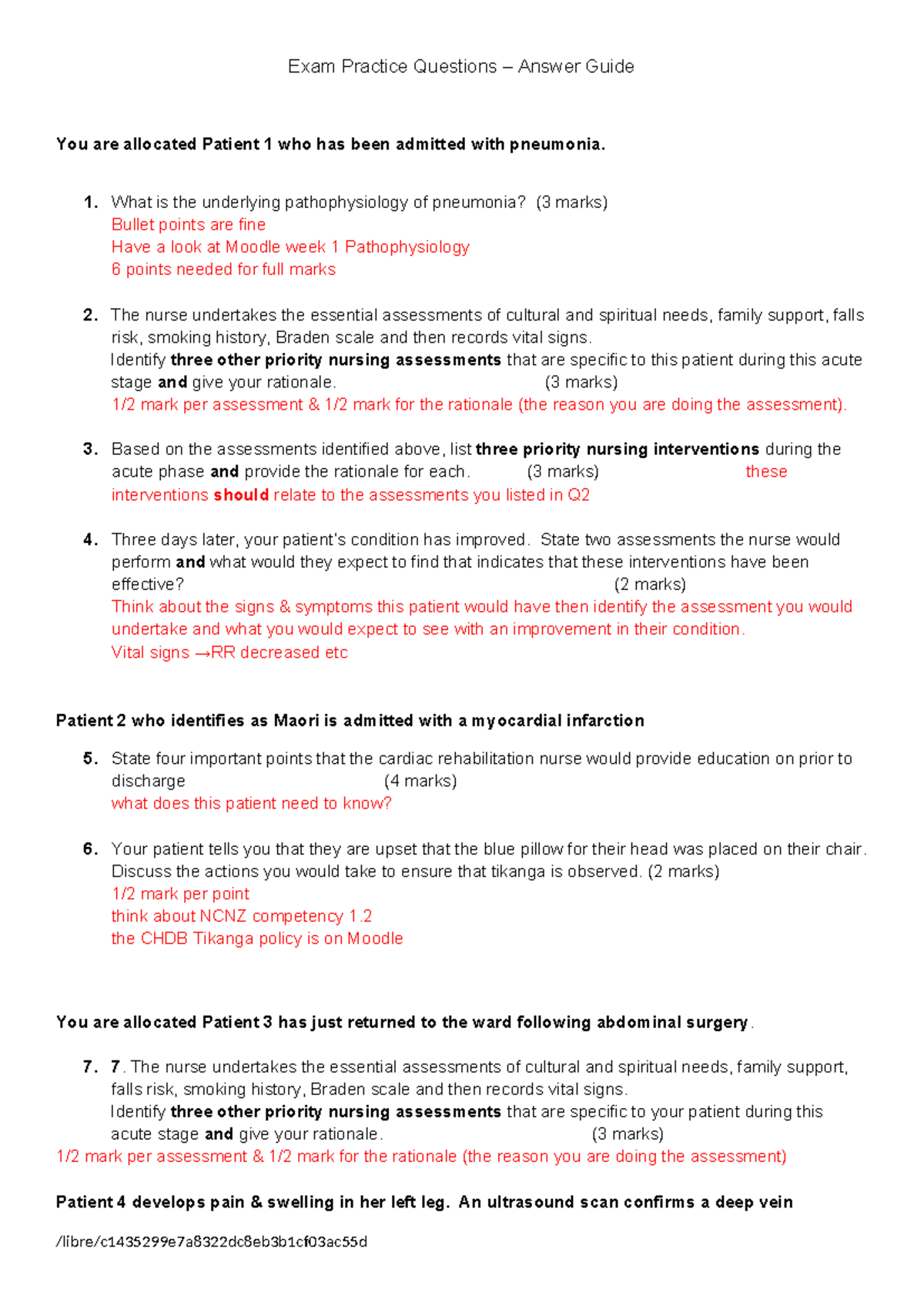 Answer Guide - NUR 101 Exam Practice Questions on Patient Care - Studocu