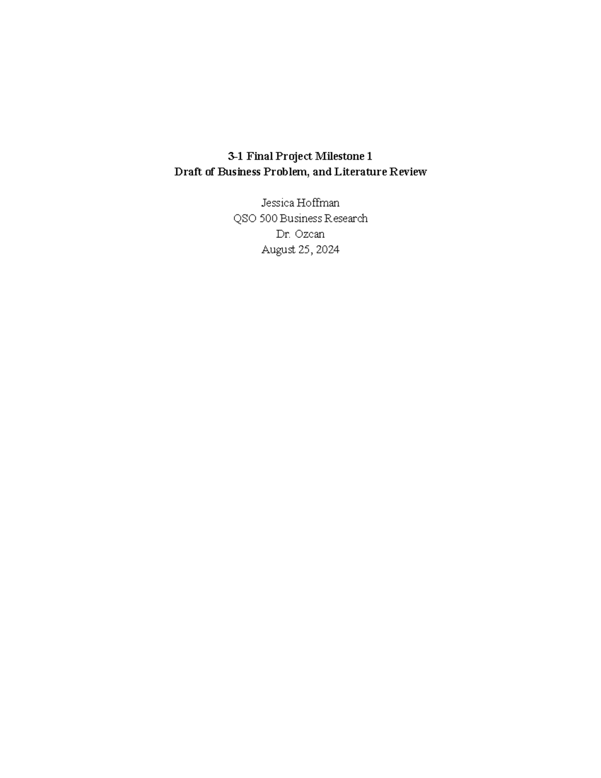 QSO 500 Final Project Milestone 1: Business Problem & Lit Review - Studocu