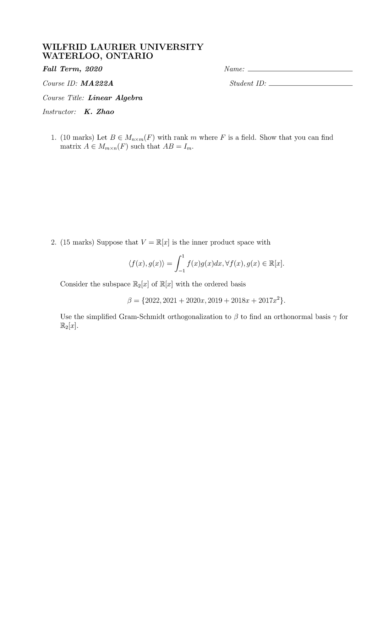 MA222 Final Exam Study Notes: Linear Algebra Concepts - Studocu