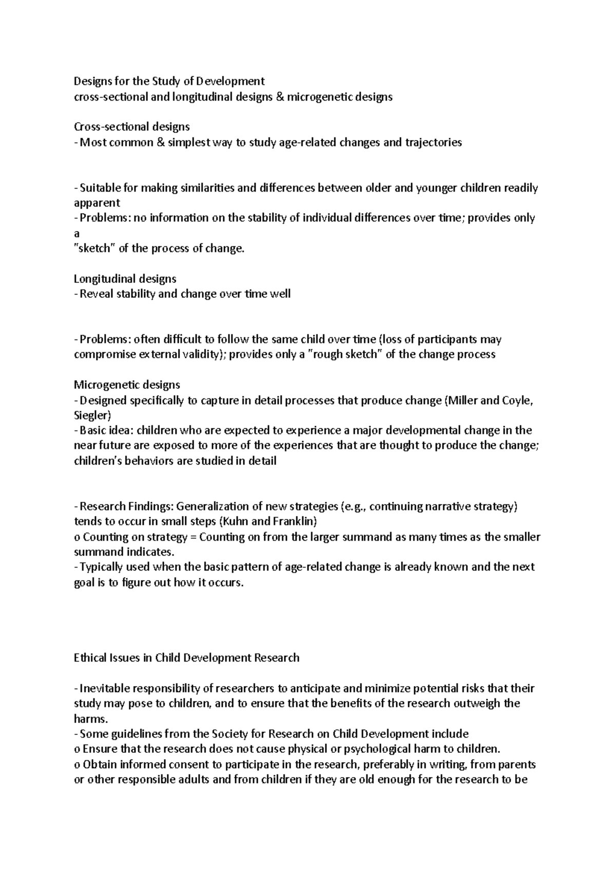 Designs for the Study of Child Development: Cross-sectional ...