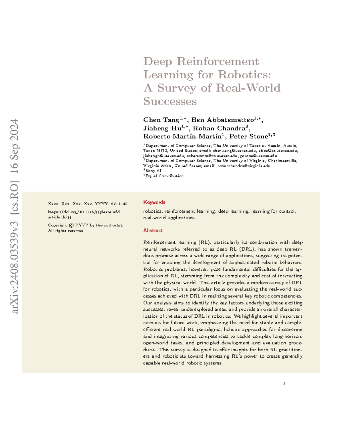 Deep Reinforcement Learning in Robotics: A Comprehensive Survey (2408 ...