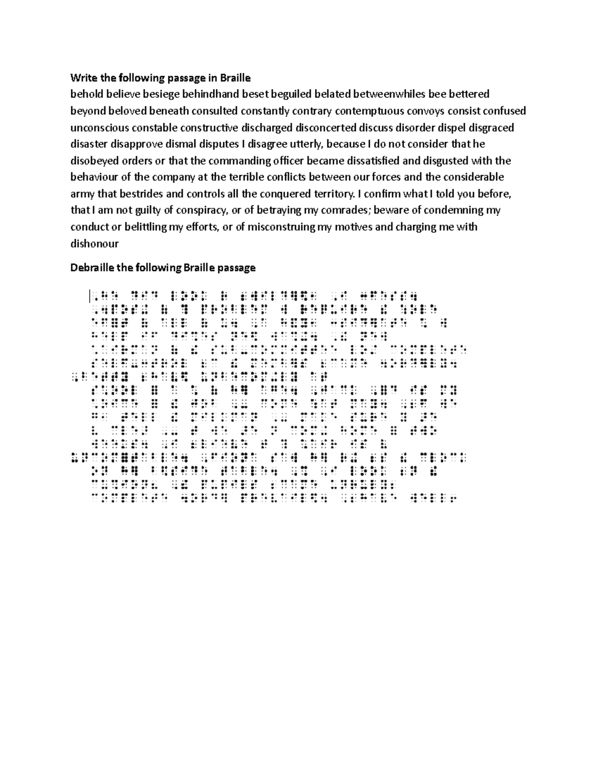 Practice Exercise 2: Braille Passage Writing Guide - Studocu