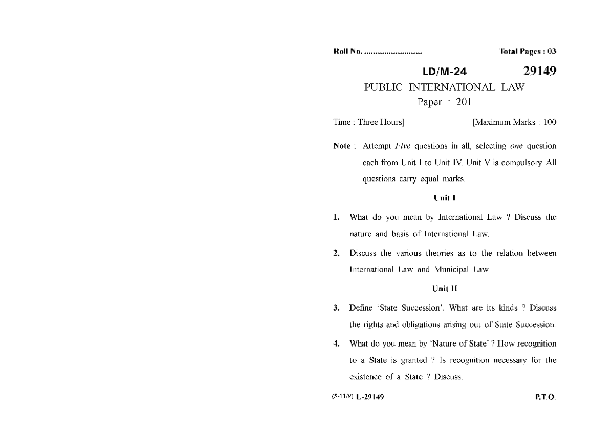 29149 PUBLIC INTERNATIONAL LAW 2024 Exam Paper - Key Questions & Topics ...
