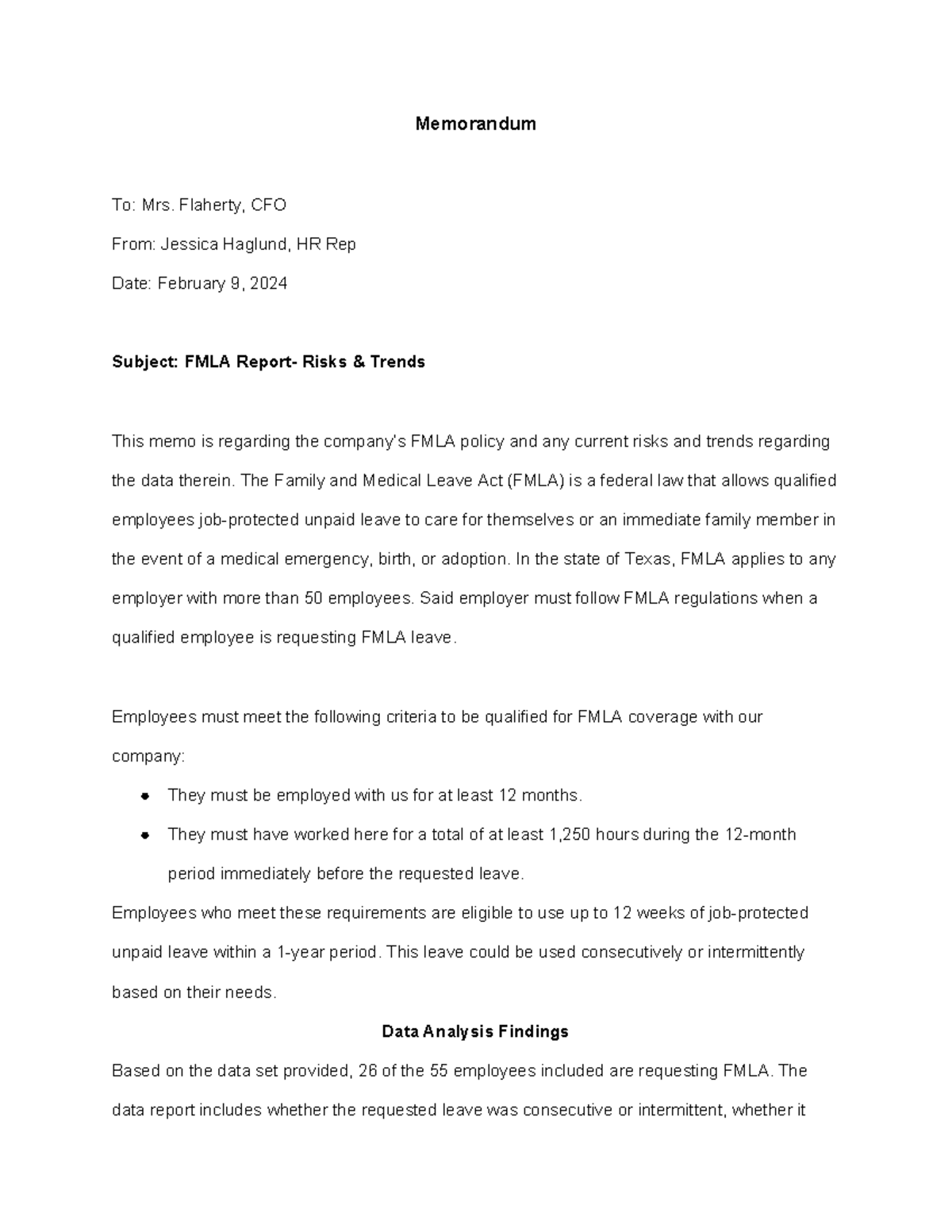 HRM 225 Module 4-1 FMLA Report: Analyzing Risks & Trends - Studocu