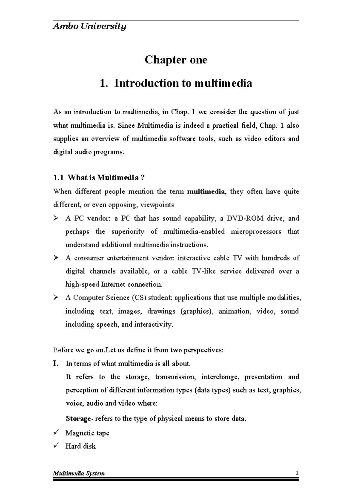 Multimedia Systems (Chap. 1): Introduction & Key Concepts - Studocu