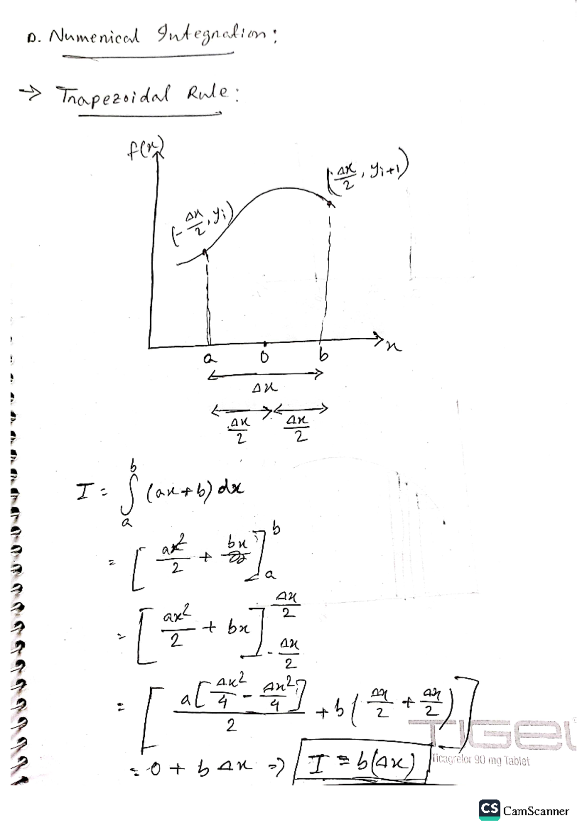 Math ct 3 - Math note - D. Numerical Integration: Trapezoidal Rule: f(x ...