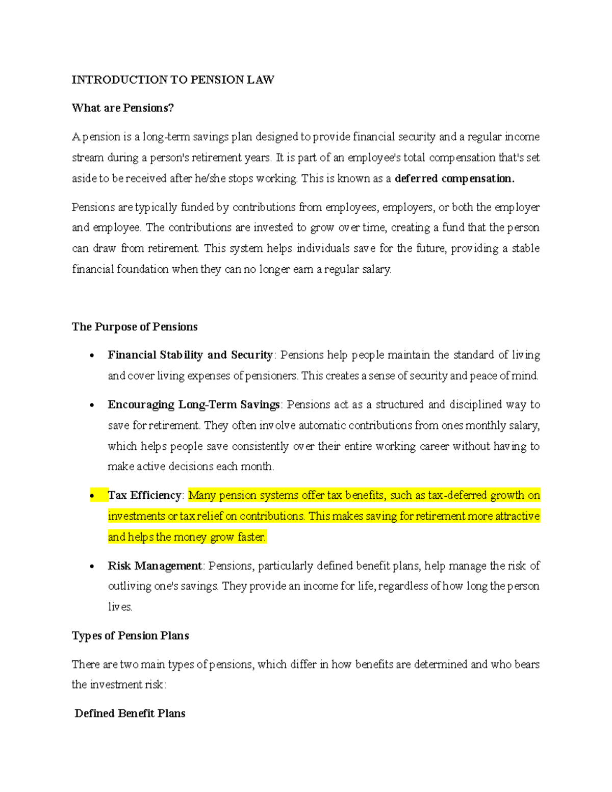 Pension Law Unit 1: Understanding Pensions and Their Importance - Studocu