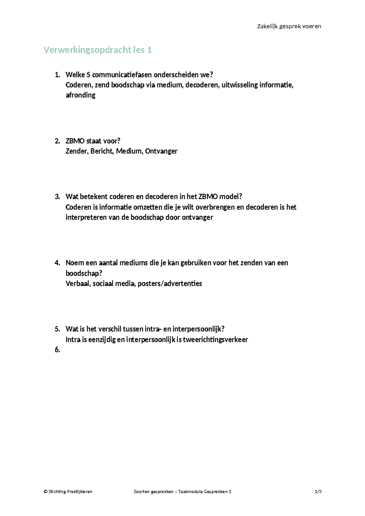 Verwerkingsopdracht Les 1: Communicatiefasen en Gespreksvormen ...