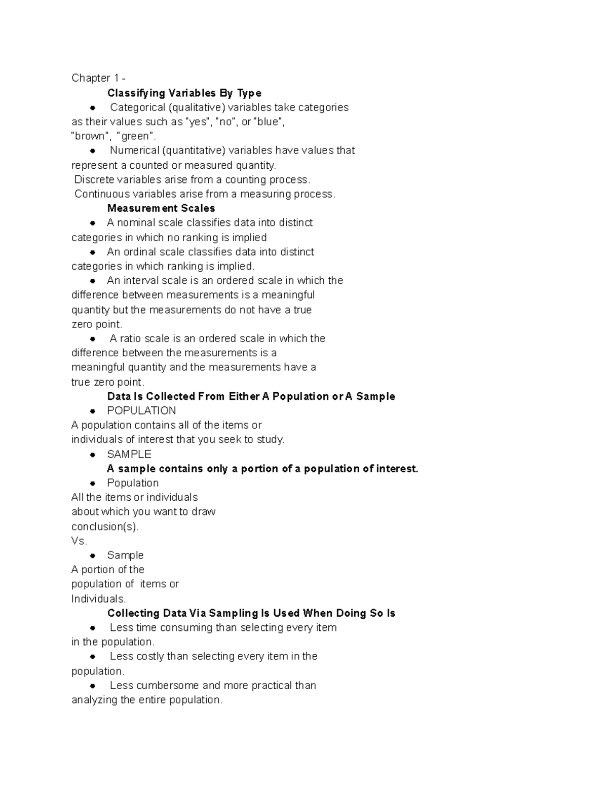 MGTop 215 Stats - Chapter 1 - Classifying Variables By Type Categorical ...