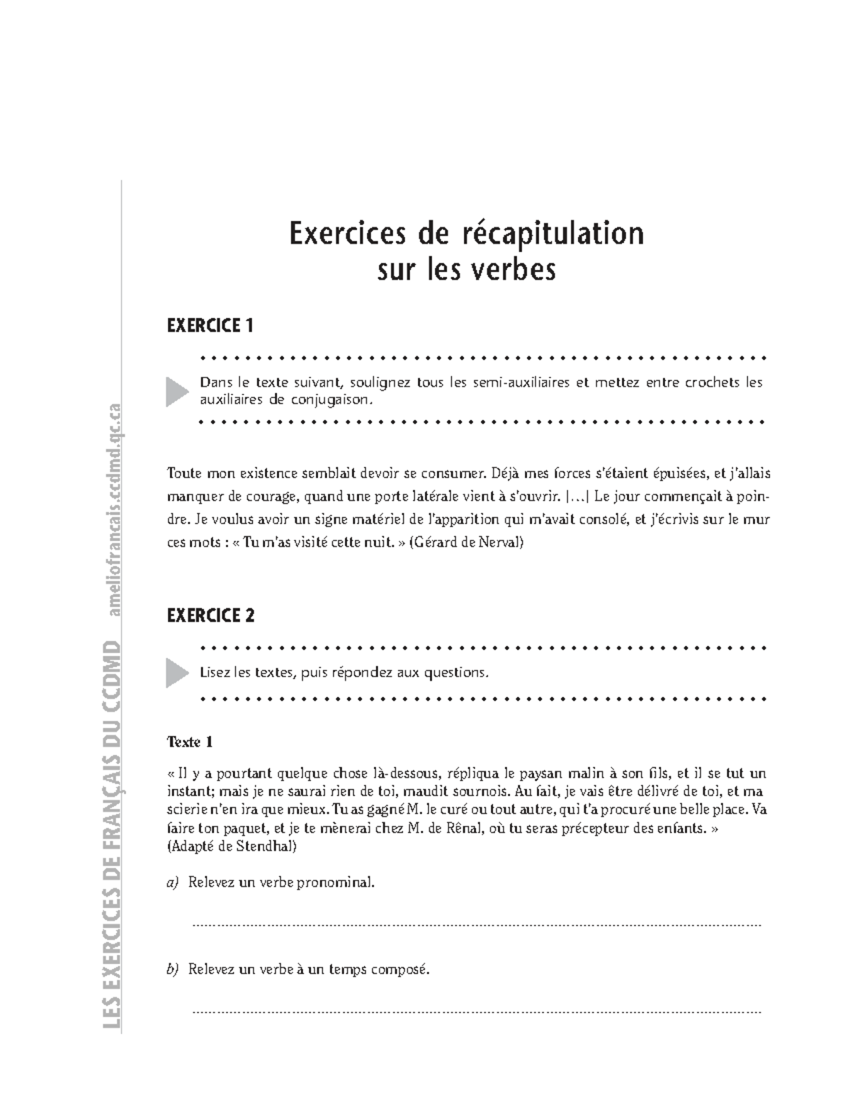 Exercices de Récapitulation sur les Verbes - CCDMD - Studocu