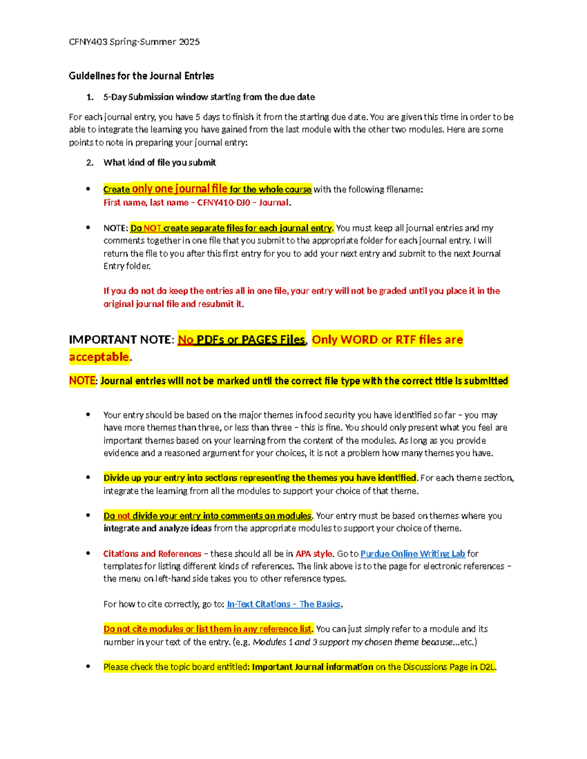 CFNY403 - Journal Entry Guidelines for Spring-Summer 2025 - Studocu