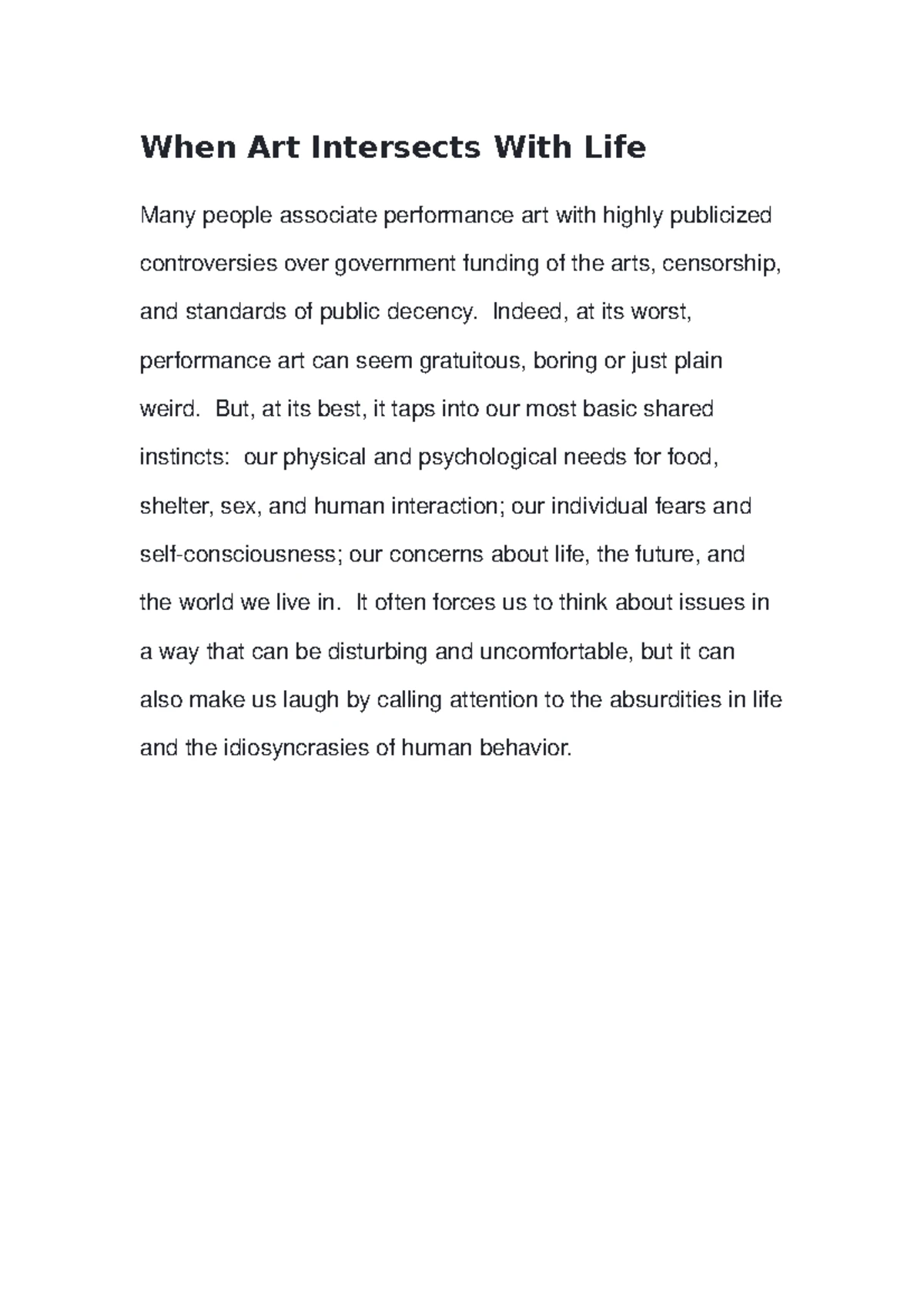 What are the four basic elements of performance art - It can be any ...