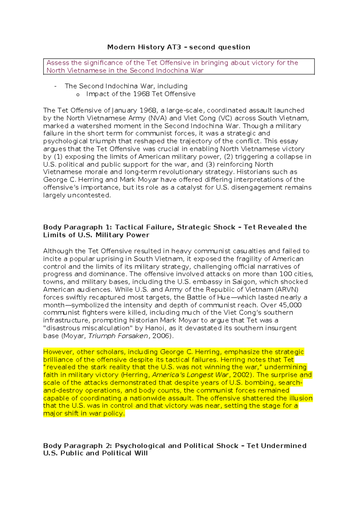 Modern History AT3: The Tet Offensive's Role in North Vietnam's Victory ...