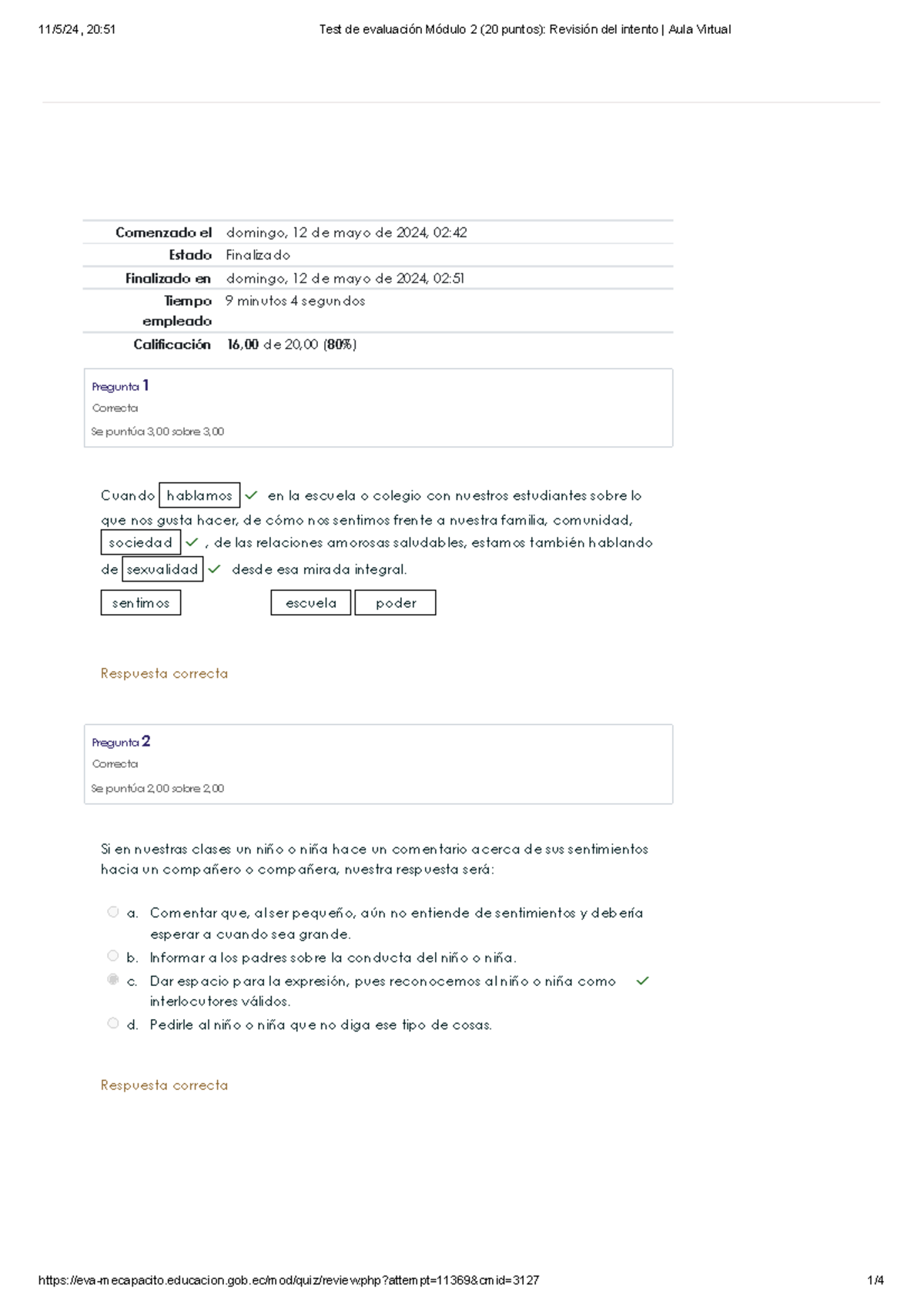 Revisión del Test de evaluación Módulo 2 (20 puntos) - Aula Virtual ...