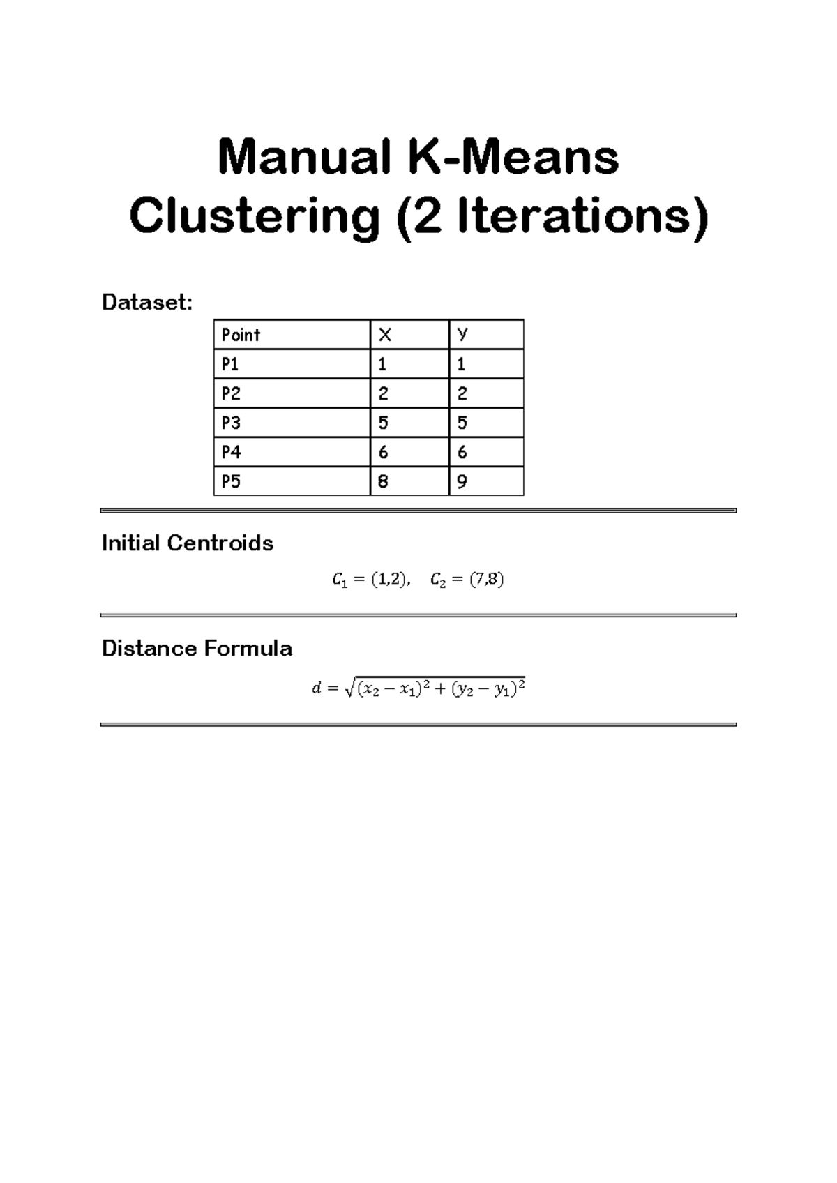 Manual Clustering Analysis: Iterations & Distance Calculations - Studocu