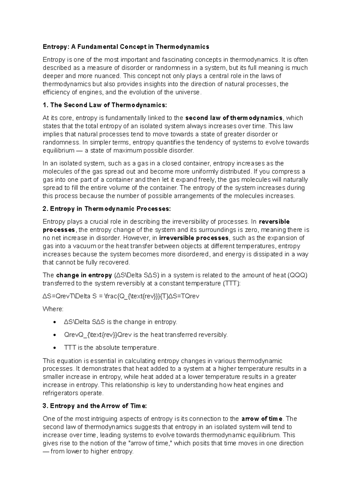 Thermodynamics (PHY101): Entropy Summary and Concepts Guide - Studeersnel