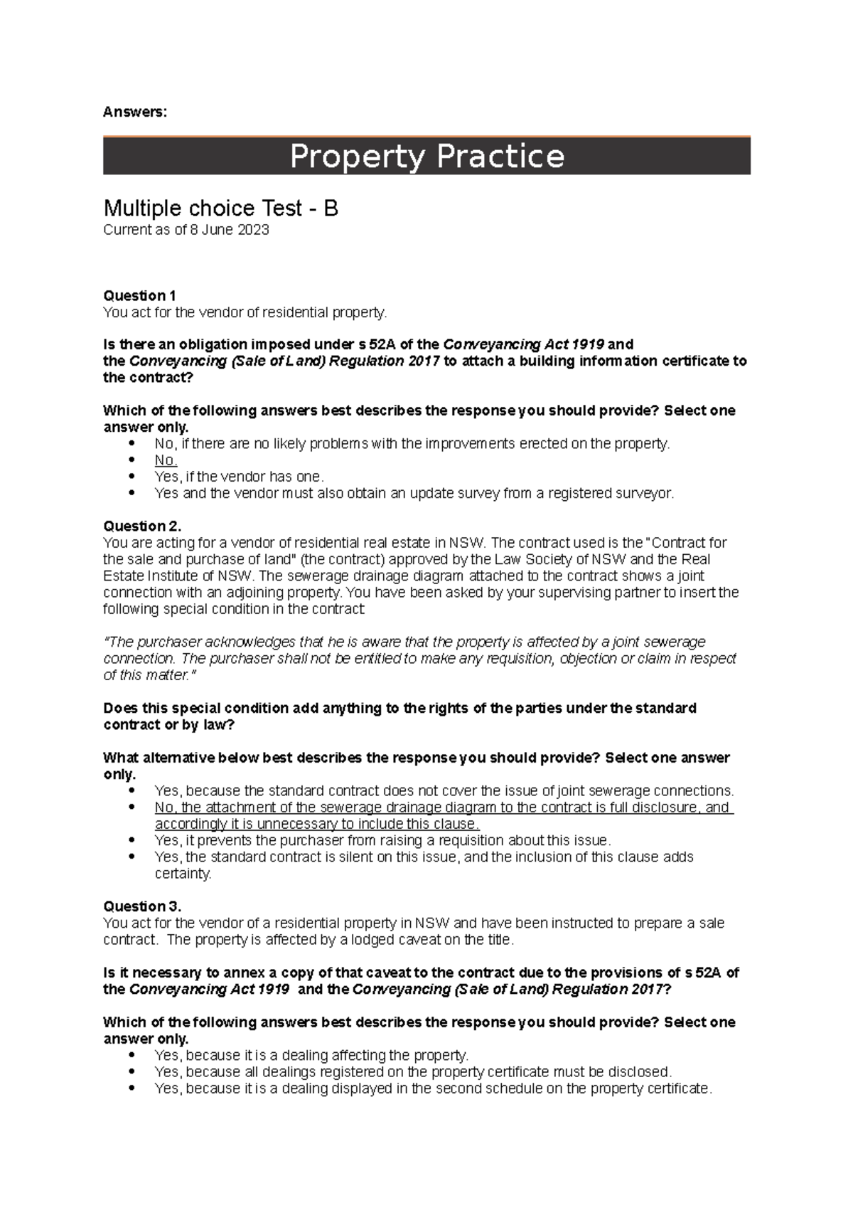 Answers to Multiple Choice Test - B (PROP) - Studocu